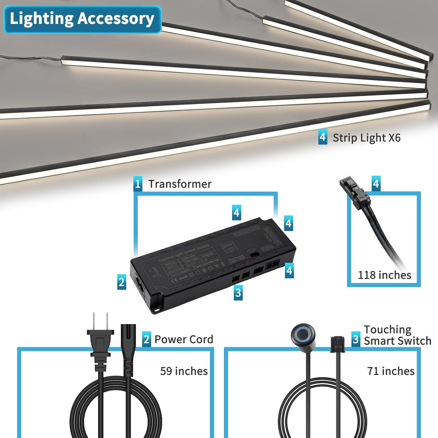 LED Recessed Lighting Kit - 6pcs Self-adhesive White LED Light