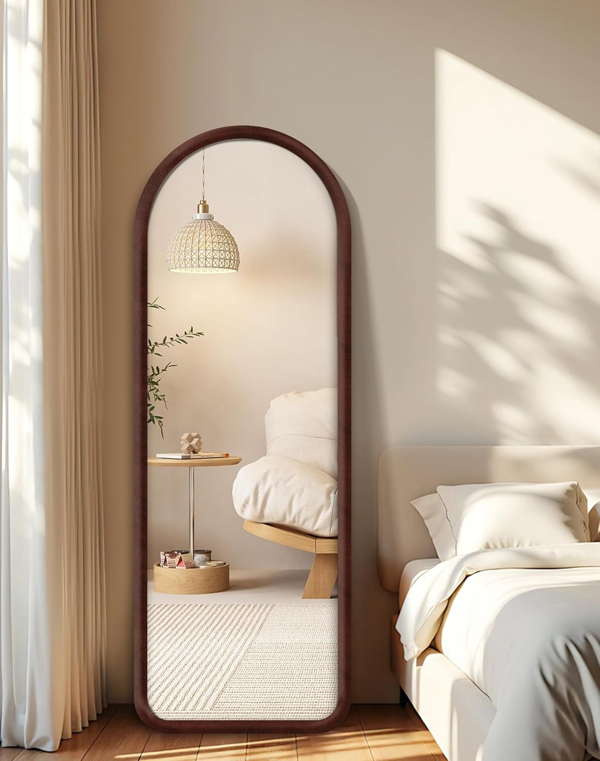 Arched Full Length Mirror, Free Standing Floor Velvet Finish Frame Mirror