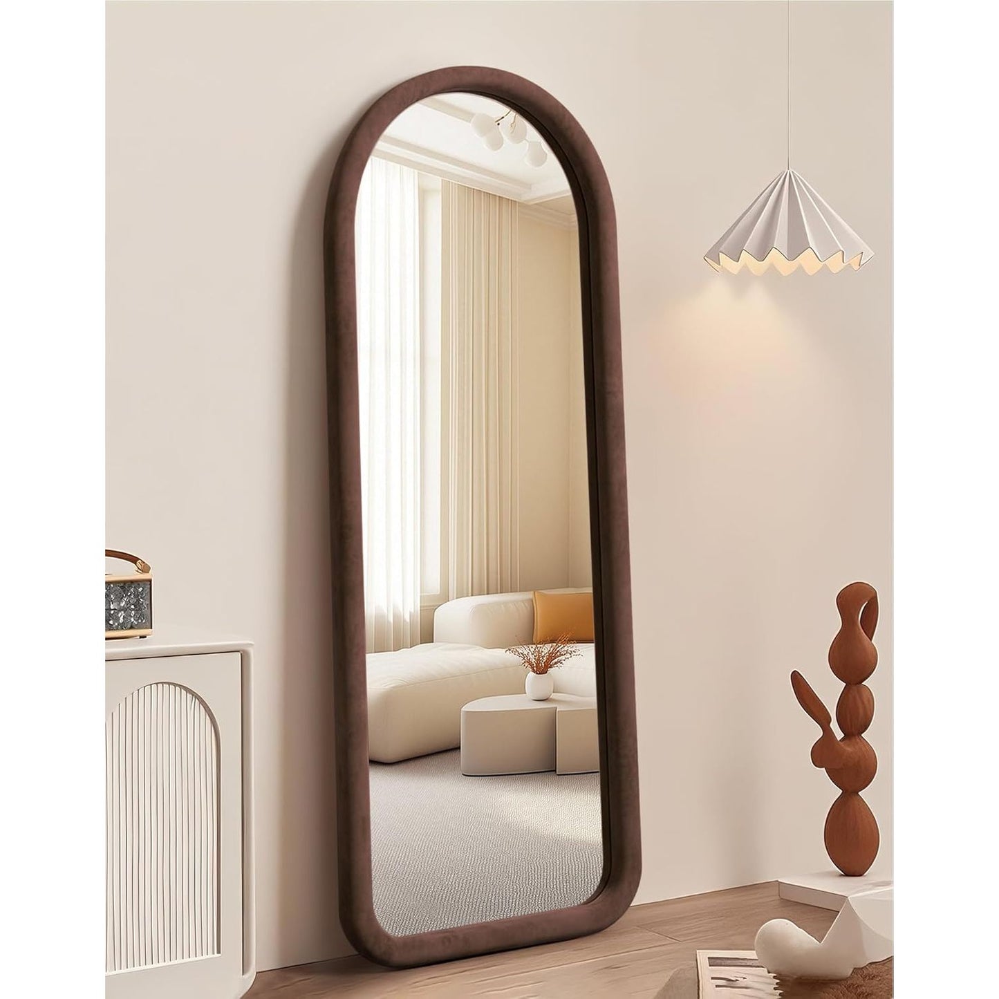 Arched Full Length Mirror, Free Standing Floor Velvet Finish Frame Mirror